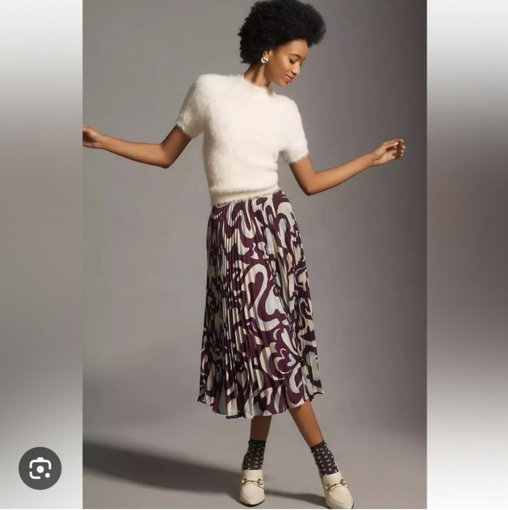 Anthropologie Womens Valerie Pleated Midi Skirt Size M Pleated